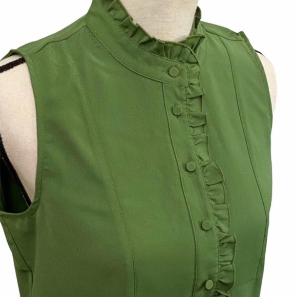 J. Crew Ruffle-Trim Crepe Tank Top in  Faded Moss - Picture 4 of 12